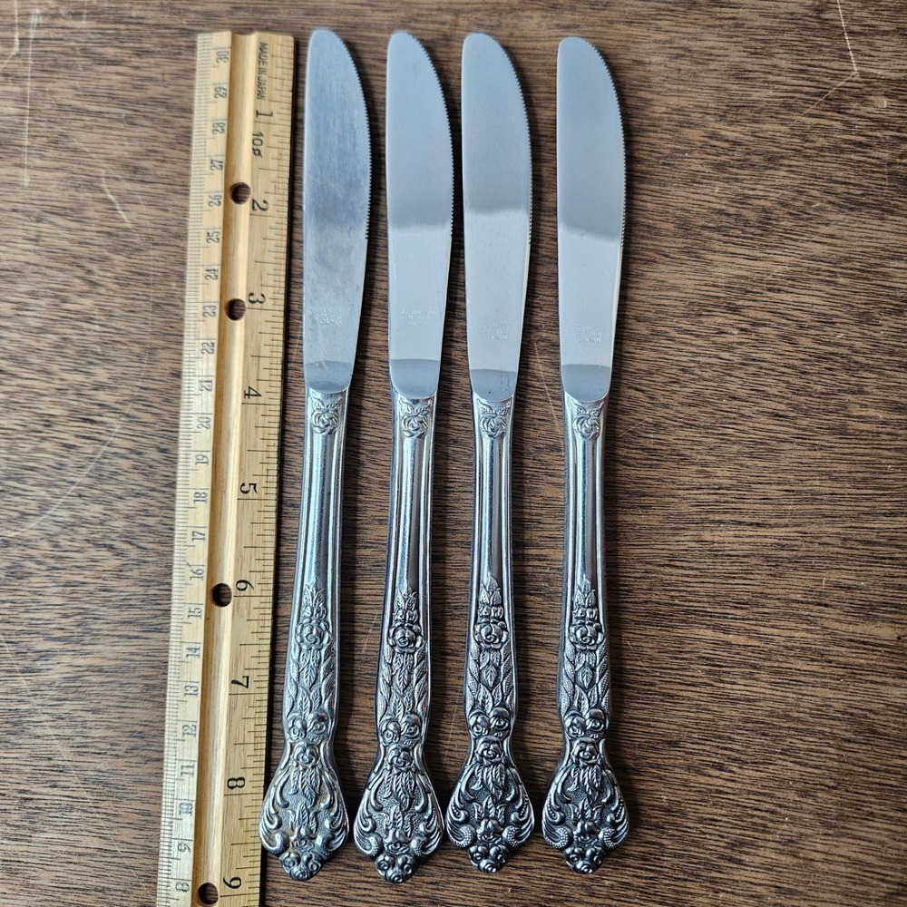 MSI Versailles Stainless Japan Dinner Knives Set of 4 Serrated Floral Rose 9"